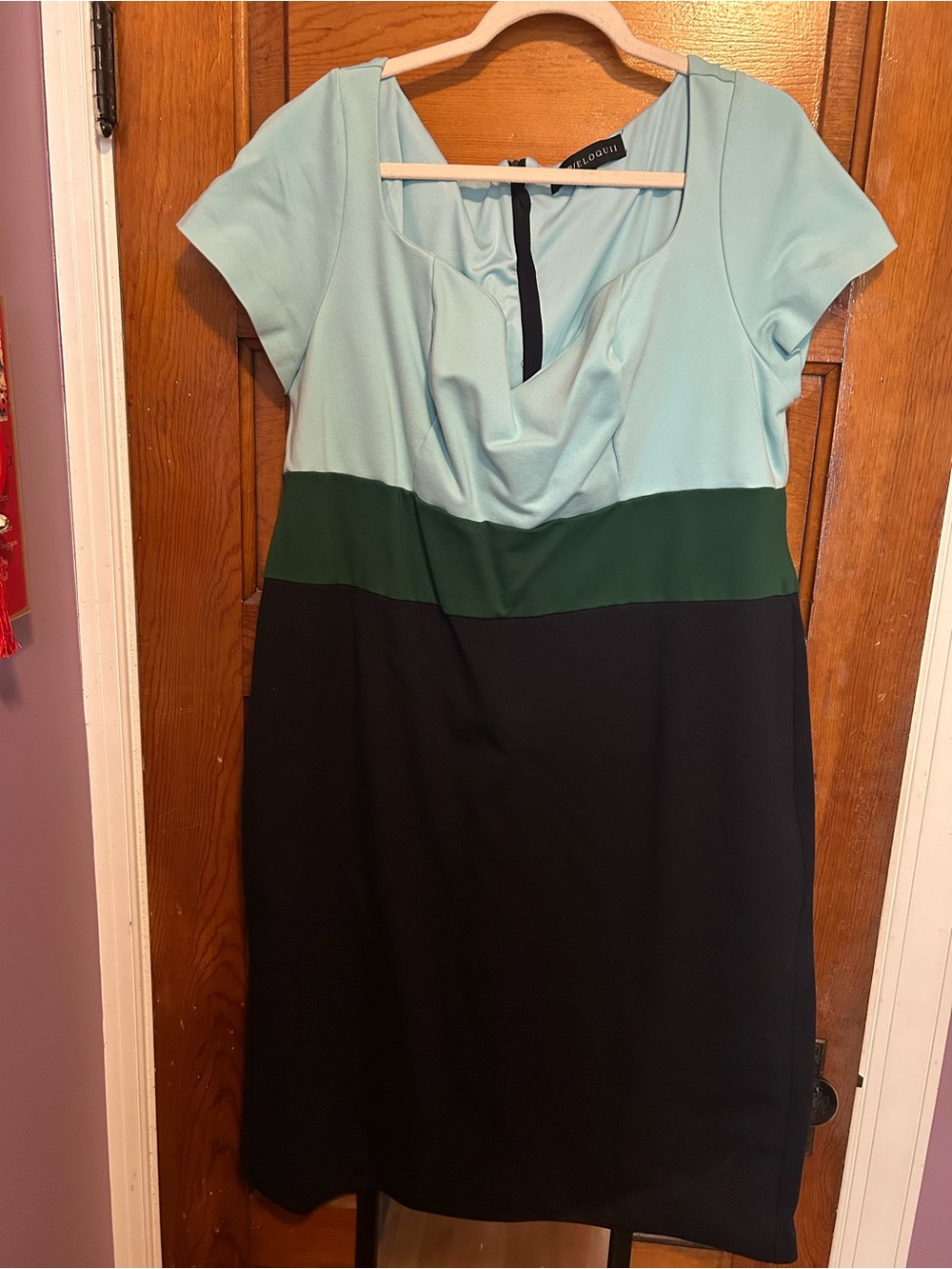 Eloquii Light Blue, Green & Black Colorblock Midi Dress